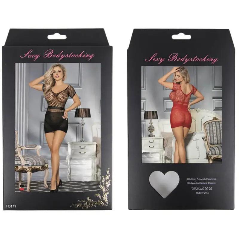 QUEEN LINGERIE - VESTIDO CUERPO DE RED MANGA CORTA S/L - Optelum