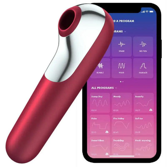 SATISFYER - DUAL LOVE VIBRADOR Y SUCCIONADOR CON AIRE PULSADO ROJO - Optelum