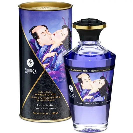 SHUNGA - ACEITE MASAJE EFECTO CALOR SABOR FRUTAS EXOTICAS 100 ML - Optelum