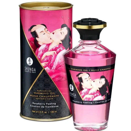 SHUNGA - ACEITE MASAJE EFECTO CALOR SABOR INTENSO FRAMBUESA 100 ML - Optelum
