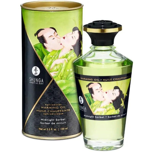 SHUNGA - ACEITE MASAJE EFECTO CALOR SABOR SORBETE DE MEDIANOCHE 100 ML - Optelum