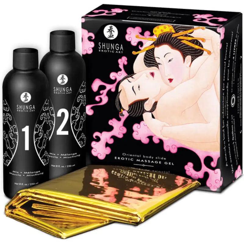 SHUNGA - GEL DE MASAJE EROTICO CUERPO A CUERPO ORIENTAL FRESAS Y CAVA - Optelum