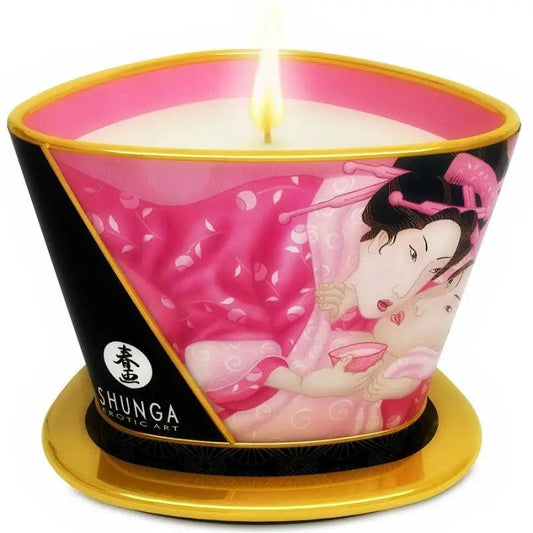 SHUNGA - MINI CARESS BY CANDELIGHT VELA MASAJE ROSAS AFRODISIACAS 170 ML - Optelum