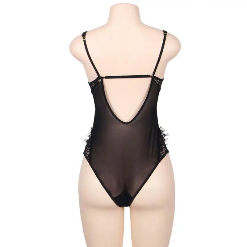 SUBBLIME - TEDDY ENCAJE FLORAL Y CON FLECOS NEGRO TALLA GRANDE - Optelum