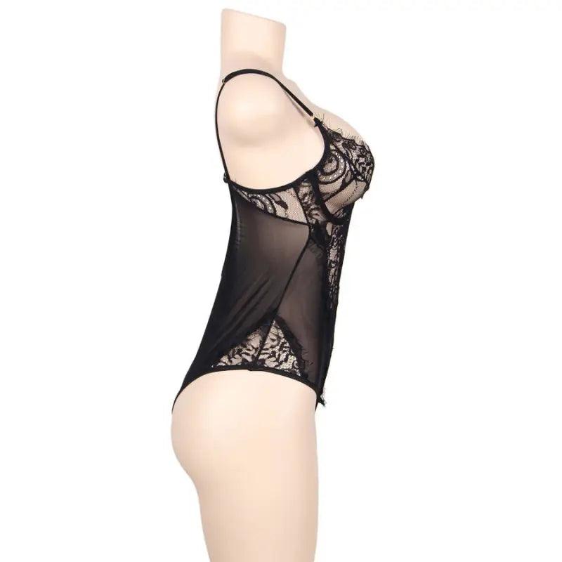 SUBBLIME - TEDDY ENCAJE FLORAL Y CON FLECOS NEGRO TALLA GRANDE - Optelum