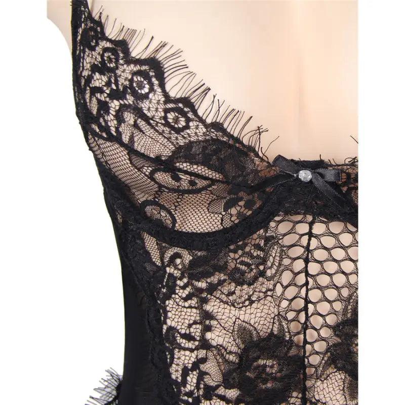 SUBBLIME - TEDDY ENCAJE FLORAL Y CON FLECOS NEGRO TALLA GRANDE - Optelum