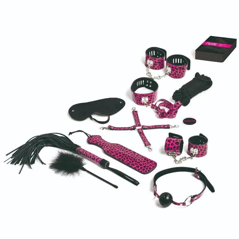 TEASE & PLEASE - JUEGO 13 ACCESORIOS BONDAGE MAGENTA - Optelum